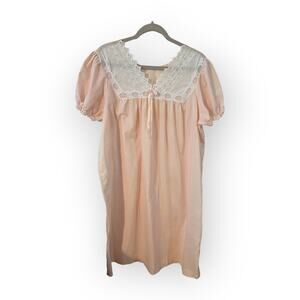 Vintage Size Appeal Pink Lacey Cotton Nightgown Sz Small EUC
